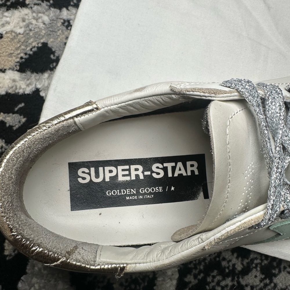 Golden Goose Super Star Sneakers with Mint Green Star and Silver/Gold Accents 7 - Picture 15 of 15